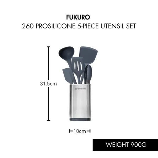 Fukuro 5Pcs Silicone Utensils Set Free Utensils Holder / Heat Resistance Kitchenware