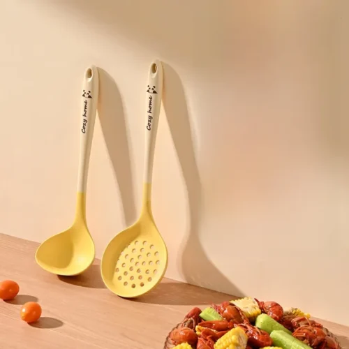 Food Grade Silicone Kitchen Utensils Set (Soup Spoon + Colander)