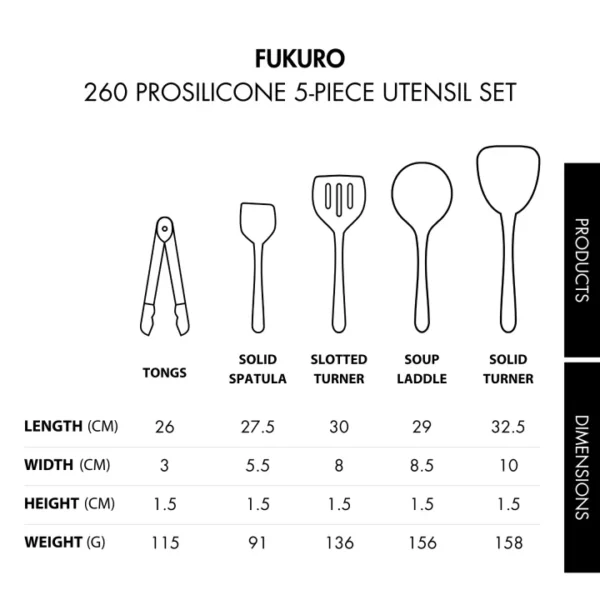 Fukuro 5Pcs Silicone Utensils Set Free Utensils Holder / Heat Resistance Kitchenware