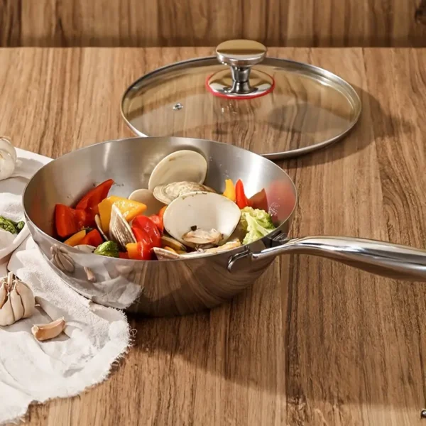 YUMIPLUS 304 Stainless Steel 3-Layer Wok